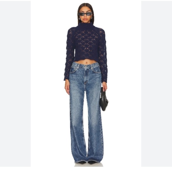 AYNI Revolve Karay Alpaca Open knit sweater in ocean blue. Size Medium. - Picture 2 of 8